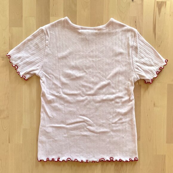 Teddy Fresh Women's Bear Butterfly Pink Pointelle Lettuce Edge Blouse size XS - Picture 3 of 5